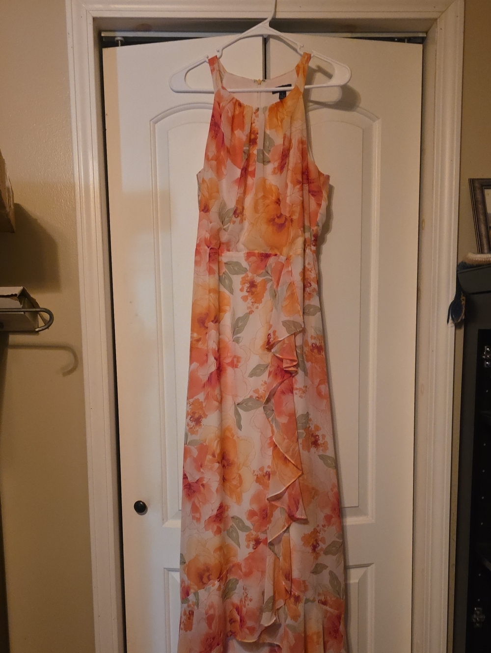 R&K Peach and Coral Floral Halter Maxi Dress